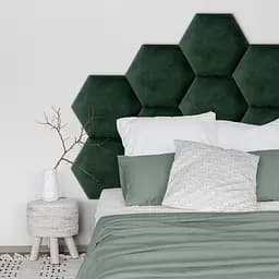Стінова панель, шестикутник сота, оксамитове узголів'я ліжка, зелена 35*40*4 см
