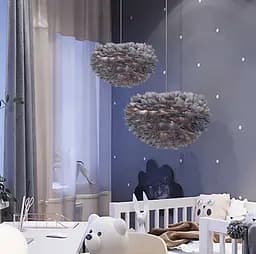 Світильник з натуральним пір’ям сірого кольору Line.F Діаметр 40см