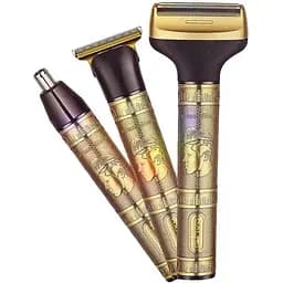 Акумуляторна машинка Daling DL-9266 3 в 1 чоловічий триммер для бороди носа та волосся 5Вт Золото/Чорний