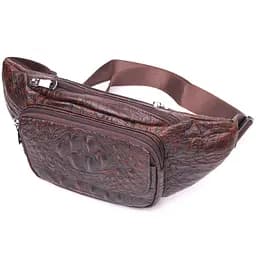 Модна поясна сумка з натуральної шкіри з фактурою під крокодила 21298 Vintage коричнева - мініатюра 1