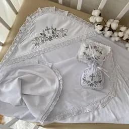 Крижма "Скарбничка янгола" велюр, кулір 75*100 см Betis Білий зі сріблом