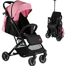 Прогулочная детская коляска Joy Fabiana 65102 (розовая) со стальной рамой, футкавером и подстаканником