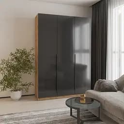 Шафа 3-дверна MebelStar Оскар Gloss BL-B, блок шухляд+полиці 150x52x220 см Дуб тахо/Чорний (MBS-5255)