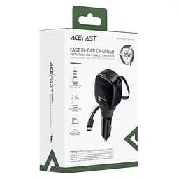 АЗП Acefast B17 PD30W+QC3.0 total 95W 1USB-A/1C with retractable cable Type-C Black - мініатюра 4