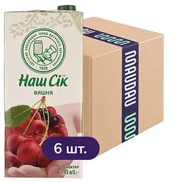 Упаковка нектару Наш Сік Вишня 11.58 л (1.93 л х 6 шт.)