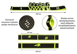 Еспандер стрічковий EasyFit Medium (M) 90х3 см гумка з петлями для розтяжки, фітнесу та тренувань Зелений (EF-1682-GN) - мініатюра 2
