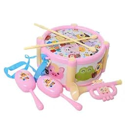 Детские Музыкальные инструменты 890-18 (Pink) барабан, дудка, маракасы