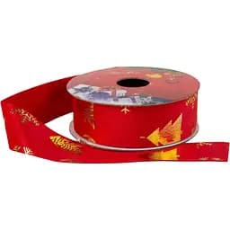 Стрічка декоративна Chomik текстиль 2.5 см x 2.7 м червоний принт сніжинка (TAS9737)