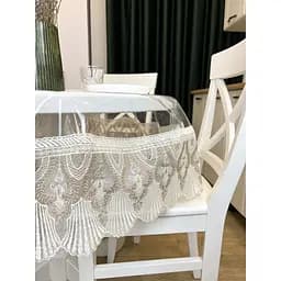 Силиконовая скатерть с бело-кофейным кружевом Ришелье 15см 250х190 см