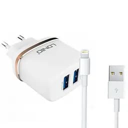 Адаптер мережевий Ldnio і кабель Lightning DL-AC52 2 USB. 2.4A білий