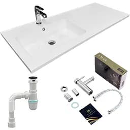 Набор для ванной комнаты Adamant раковина умывальник FLATE 120L искусственный камень прямоугольная с сифоном Click-Clack + смеситель