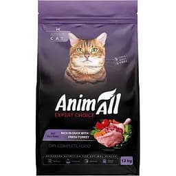 Сухий повнораціонний корм для котів AnimAll зі свіжою індичкою та качкою 12 кг