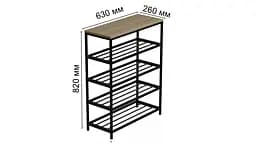 Полиця для взуття Слайм 4 Ferrum-decor 820x630x260 Чорний метал ДСП Дуб Сонома 16 мм (FRD-105162) - мініатюра 6
