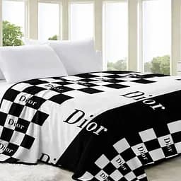 Покривало Бренд-велюр ефектний текстиль для спальні Плед із флісу Dior чорно-білий ТЕТ-а-ТЕТ 200х230 см (мікрофібра)