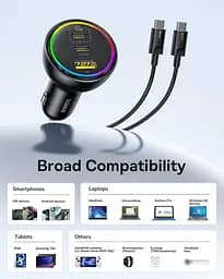 Автомобільний зарядний адаптер Baseus 152.5 W BSCC-ZX-CCL 2C+U з кабелем чорне - мініатюра 4