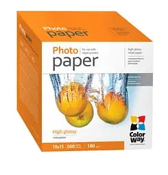 Фотопапір ColorWay глянцевий 180г/м² 10x15 см, 500 аркушів