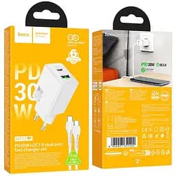 МЗП Hoco N71 Nuevo PD30W+QC3.0 (1USB-A/1C) + кабель Type-C to Type-C White - мініатюра 4