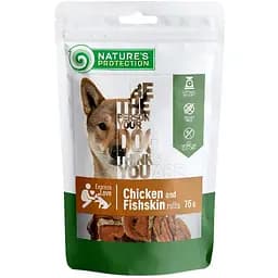 Лакомство для собак. рулетики из курицы и рыбьей шкуры. Nature's Protection Chicken and Fishskin rolls. 75 г