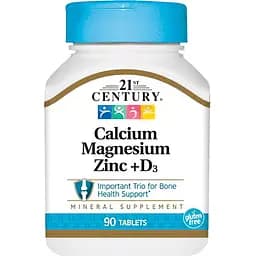 Вітаміни та мінерали 21st Century Calcium Magnesium Zinc + D3, 90 таблеток