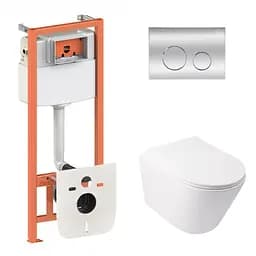 Набор: Qtap Swan Ultra Quiet унитаз подвесной QT16335179W + Nest комплект инсталляции 4в1 (круглая клавиша Chrome) QT0133M425 + M11112CRM