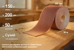 Наждачний папір Alloid Building Tools на тканинній основі 200 мм х 50м зерно 150 (SP-20050150) - мініатюра 5