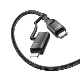 Кабель Hoco U106 Combo 2 in 1 Type-C to Type-C/Lightning Moulder 1.2 м 5A 100W черный