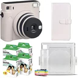 Подарунковий набір фотоапарат Fujifilm Instax Square SQ1, Фотопапір 80 шт, Прозорий чохол, Фотоальбом 80 фото Білий