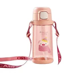 Пляшка для води Casno 690 мл KXN-1219 Рожева (Свинка) з соломинкою (KXN-1219_Pink) - мініатюра 2