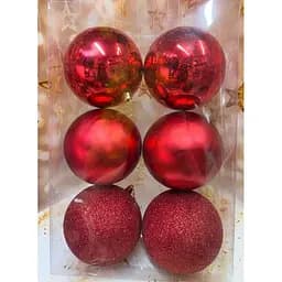 Набір ялинкових іграшок пластикових круглих 6 шт 12 см Червоний