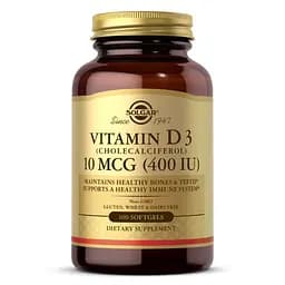 Вітаміни та мінерали Solgar Vitamin D3 10 mcg, 100 капсул