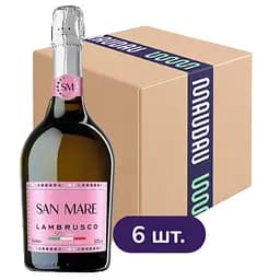 Упаковка игристого вина San Mare Lambrusco dell'Emilia Bianco белое полусладкое 4.5 л (0.75 л x 6 шт.)