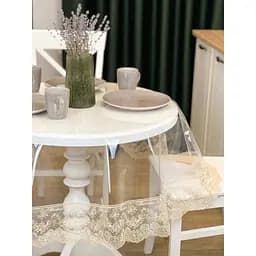 Силіконова скатертина з бежевим мереживом Блюмарин 10 см 210х100 см