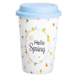 Стакан порцеляновий 420 мл із силіконовою кришкою, hello spring Liling Rongxiang Ceramic RX-N240546HS