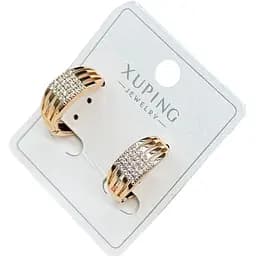 Сережки напівкільця Xuping з декоративними вертикальними прорізами та кристалами гіпоалергенне медичне золото