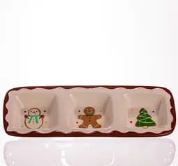 Менажниця новорічна порцелянова Yiwu Merry Christmas на 3 секції для закусок 30×11×2.5 см CR-1-41 - мініатюра 5