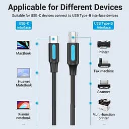 Кабель Vention USB Type-C - USB Type-B (M/M), 2 м, Black (CQUBH) - мініатюра 2
