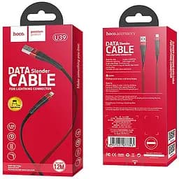 USB Cable Hoco U39 Slender Lightning Black/Red 1.2m - мініатюра 2