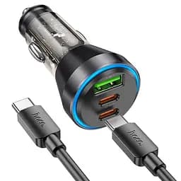 Автозарядное устройство 3 порта — Hoco NZ12D Lucky 60 W с кабелем C-C черный