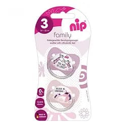 Пустышка Nip Моя семья № 3, силиконовая, 16-32 мес., 2 шт., розовый с светло-розовым (31005)