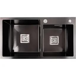 Кухонна мийка Platinum Handmade PVD HDB з нержавіючої сталі 3.0 мм квадратний сифон 78x43x23 см чорна