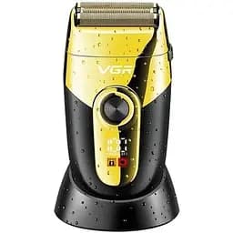 Электробритва VGR V-383 шейвер для сухого и влажного бритья водонепроницаемая LED дисплей зарядная станция черно-желтая (42266-V-383_474)