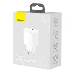 Мережевий зарядний пристрій Baseus Compact Quick Charger 20W QC + PD (1Type - C + 1USB) Білий - мініатюра 3
