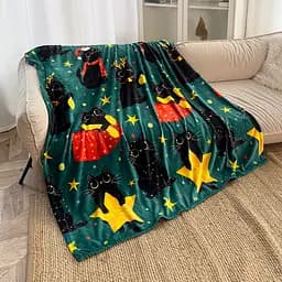 Плед Love You Зірки і котики 150x200 см велсофт зелений з принтом (9119)