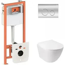 Набір Q-tap інсталяція 3 в 1 Nest QT0133M425 з панеллю змиву круглою QT0111M11112CRM + унітаз з сидінням Jay QT07335176W