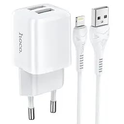 Адаптер сетевой HOCO Lightning Cable Briar dual port charger set N8 2 порта USB 2.4A белый