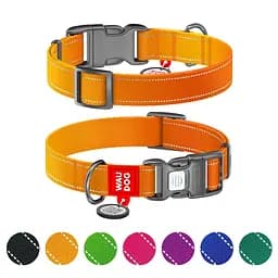Нашийник для собак нейлоновий Waudog Nylon Mono з QR паспортом світловідбивний XL помаранчевий - мініатюра 2