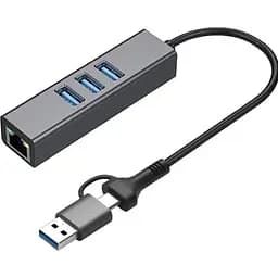 Хаб USB DM-AD-GLAN-U3 Grey Type-C/USB 3.0 - 3xUSB 3.0/GLan Dynamode teh0019575