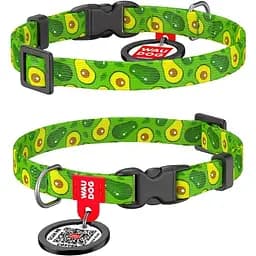 Нашийник для собак Waudog Nylon нейлоновий c QR паспортом, малюнок Авокадо, пластиковий фастекс, XS, Ш 10 мм, Дов 20-30 см
