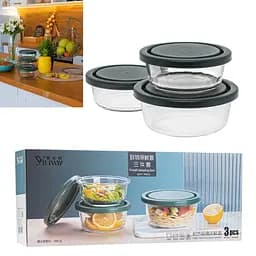 Набор контейнеров емкостей для еды из стекла с крышками 3 шт., S&T Прозрачный 87093