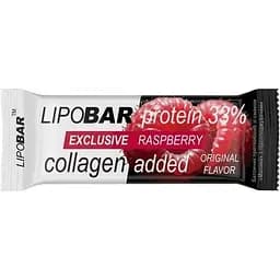 Батончик LipoBar Exclusive Protein Bar, 50 грам збагачений біоактивним колагеном Peptan - Малина